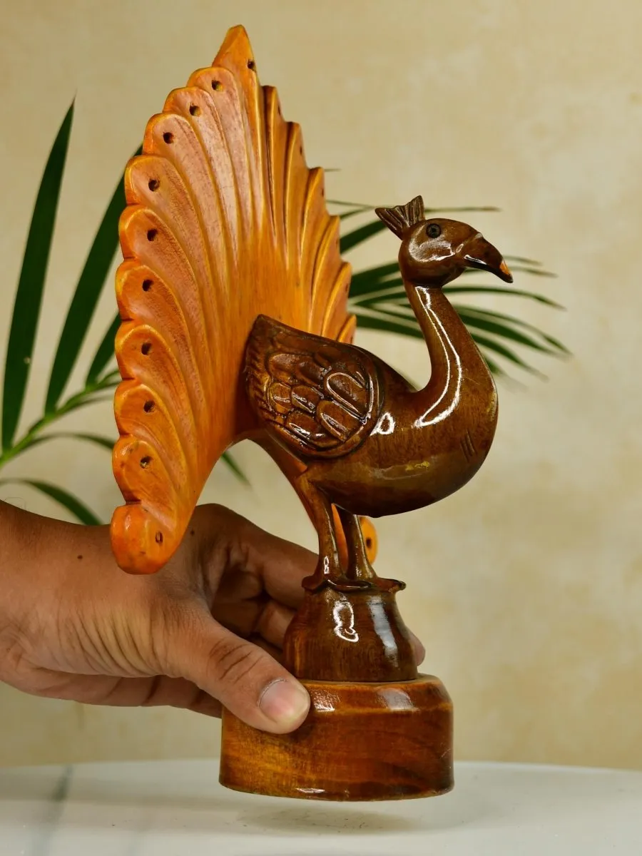 Sowpeace Wooden Peacock: Artisan Bicolor Tabletop Decor