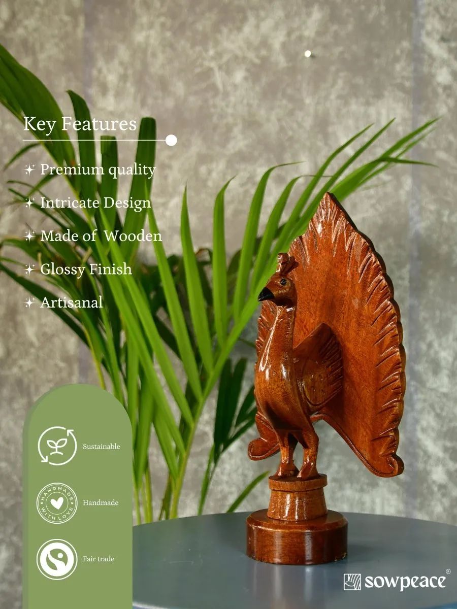 Sowpeace Wooden Peacock: Artisan Bicolor Tabletop Decor