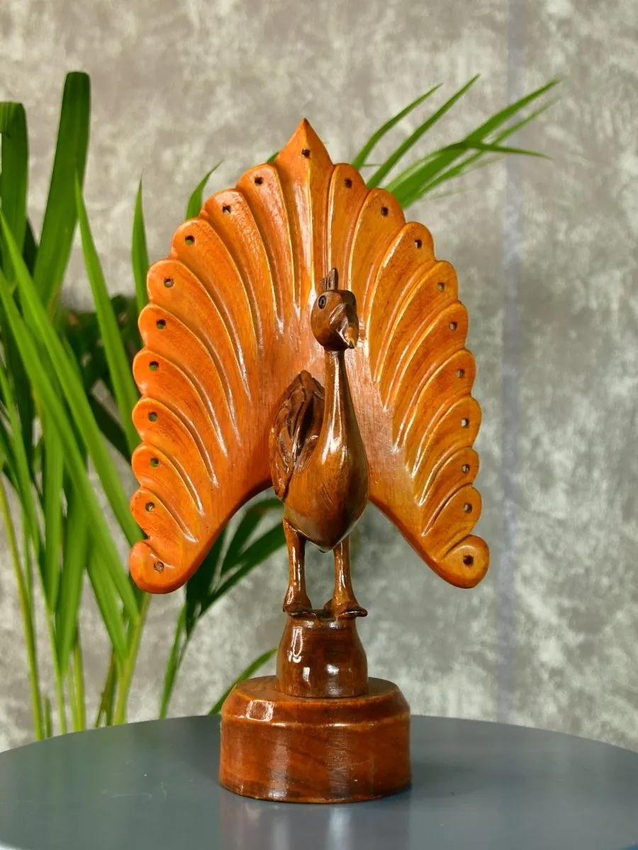 Sowpeace Wooden Peacock: Artisan Bicolor Tabletop Decor