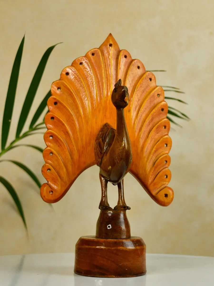 Sowpeace Wooden Peacock: Artisan Bicolor Tabletop Decor