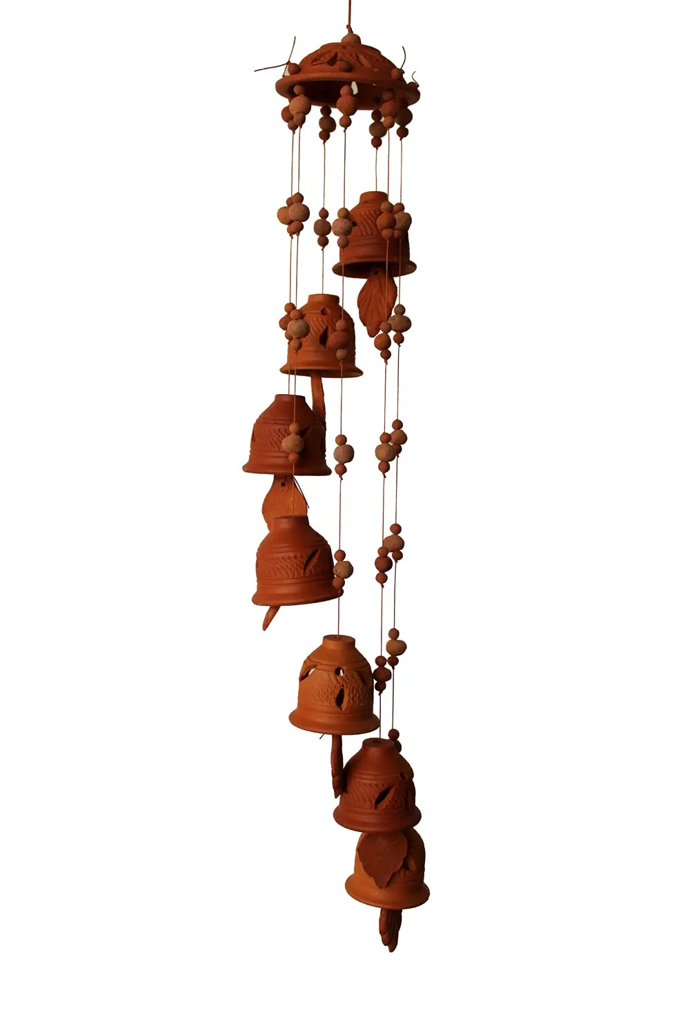 SULFAX Terracotta Natural Colour Cap Design Wind Chain of (Seven Bell) with Great Melodious Sound 24CM Long