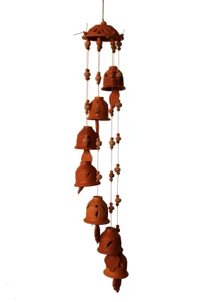 SULFAX Terracotta Natural Colour Cap Design Wind Chain of (Seven Bell) with Great Melodious Sound 24CM Long