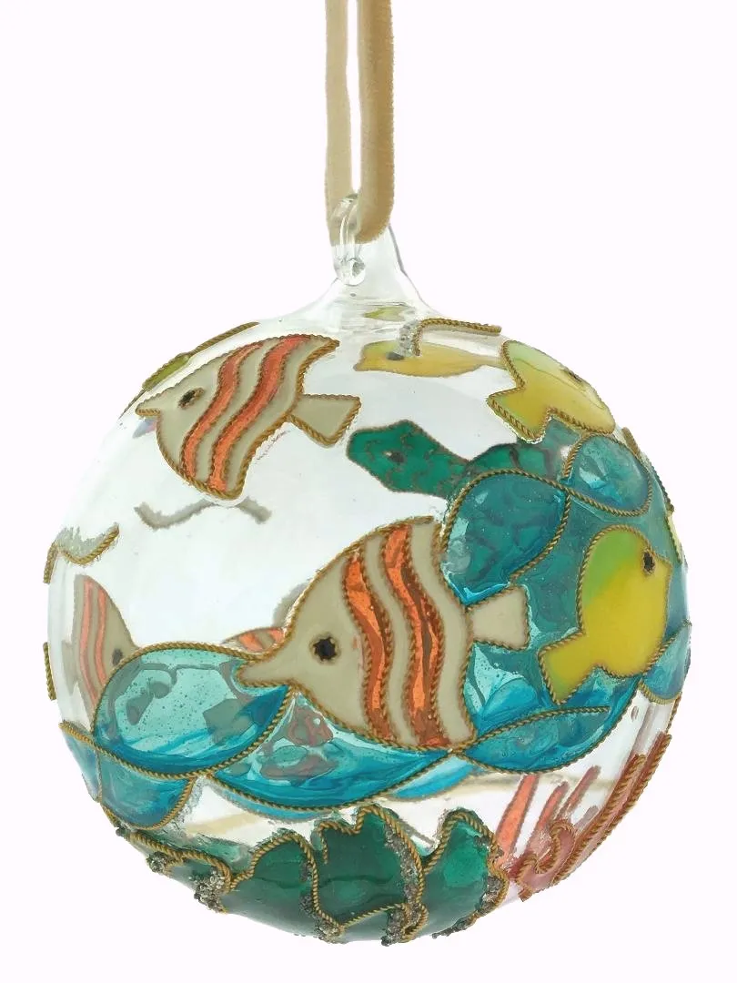 Swimming Sea Life Cloisonné 2-Pc. Glass Ornament Set