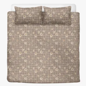 Vampire Art 3-Piece Retro Polyester Bedding Set - Taupe Floral Gingham