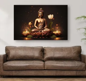 WALLMAX Wood Premium Lord Buddha Canvas Wall Art Painting For Home Living Room|Wall Decor Arts Set Of 1-(Large-32' Inch X 21' Inch), With Frame